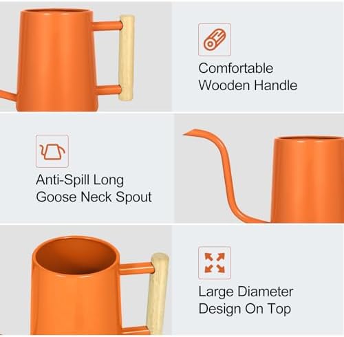 Watering Can Indoor Plants, 35 oz/1000 ml Metal Stainless Steel Watering Can Pot with Long Spout for Indoor House Plants Bonsai Outdoor Garden Flower Decorative (Orange)