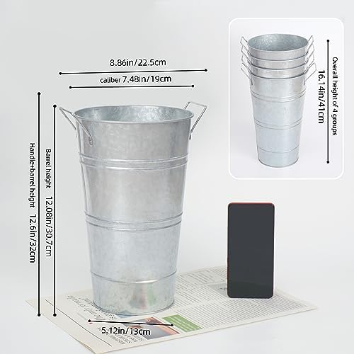 Notakia 8 Pcs 12 Inch Large Galvanized Metal Vases Farmhouse French Flower Bucket Vases for Cut Flowers for Home Decor and Wedding Table Centerpiece Decorations (Large Silver)