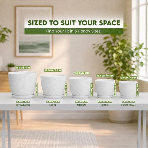 Plant Pots Indoor with Drainage 5 Pack Multi-Size Planters Set Spotty Grey