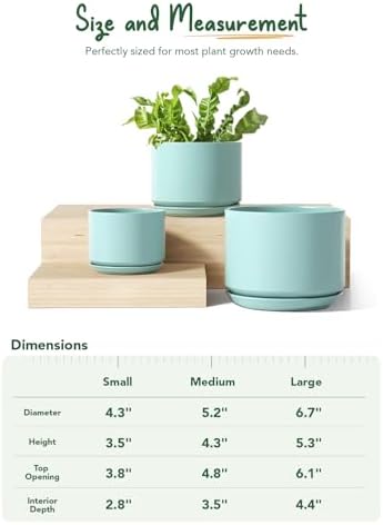 LE TAUCI Ceramic Pots for Plants, 4.3+5.3+6.8 Inch, Set of 3, Turquoise