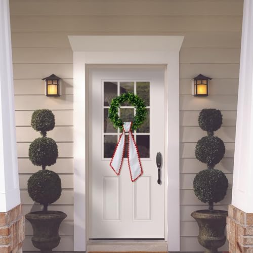 DYSHAYEN Wreath Sash for Front Door, White with Red Trim