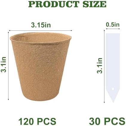 INCIKITI Biodegradable Peat Pots for Seedling - 120 Pack 3.15 inch Biodegradable Plant Seed Starters Kits with 30 Plant Labels, Garden Germination Nursery Pots for Flower Vegetable Seed Germination