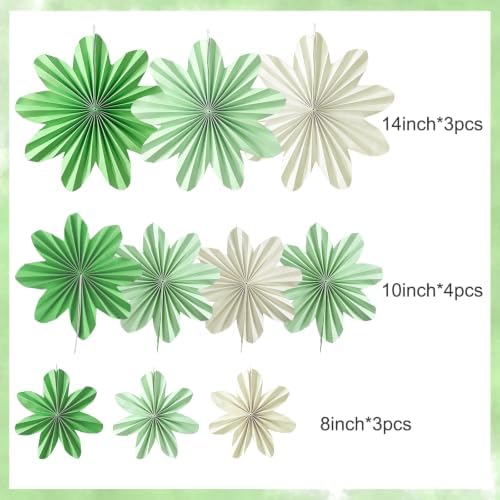 Green Paper Flower Sage Green White Paper Hanging Fans for Wall(10Pcs)
