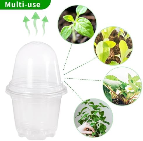 JOPY 4 Inch Plastic Nursery Pots with Humidity Dome for Plants 20 Pack Clear Seedlings Planting Pots for Garden Indoor and Outdoor Small Planter Containers with Drainage Holes