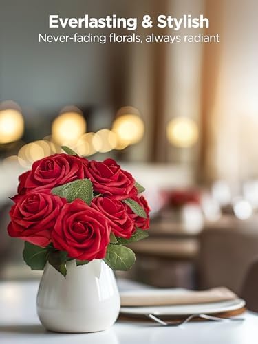 InnoGear Fake Roses 100 Pcs Dark Red Flowers Artificial Faux Foam Floral