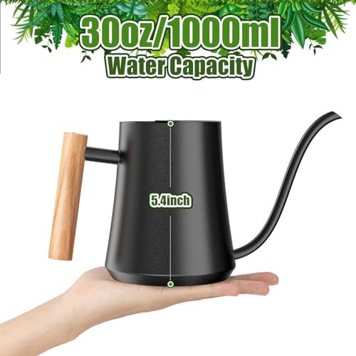 Green Moon 1L/35oz Metal Watering Can Indoor with Long Spout, Black