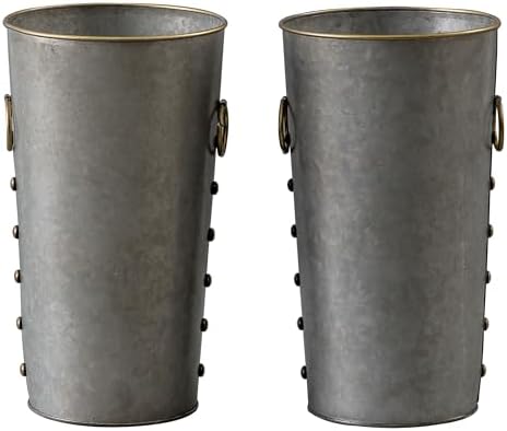 SOFE Galvanized Bucket Metal Vases Set of 2, Rustic Floral Buckets 10" Tall