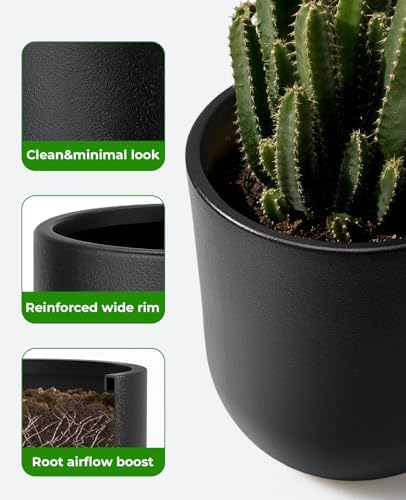 homenote 13/11.5/10 Inch Large Plastic Flower Pots with Drainage (3 Pcs)