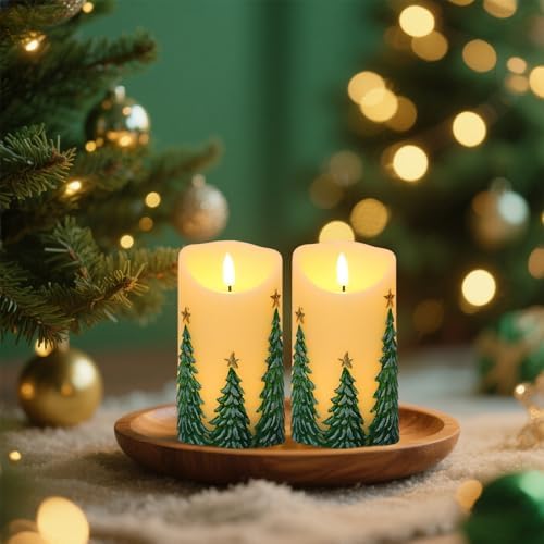 Eldnacele Christmas Flameless Pillar Candles Battery Operated with 6H Timer