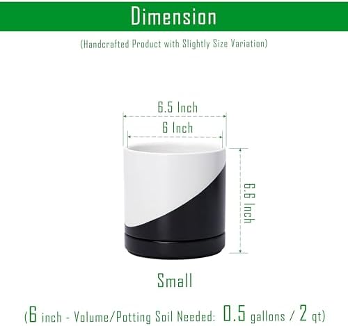 D'vine Dev 6.5 Inch Ceramic Planter Pot, Black White Diagonal, 94-O-C-K