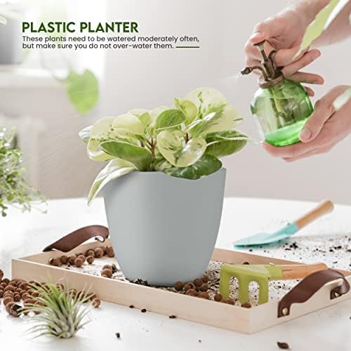 Plant Pots Indoor with Drainage, 5 Pack Multi-Size Planters Set, Grey
