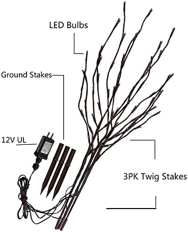 Vanthylit 3PK 30" Brown Lighted Twig Branches Pathway Light 60 LED Warm White Bulbs for Outdoor and Indoor
