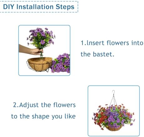 Artificial Hanging Flowers, UV Resistant, 12 Bundles, Red Purple