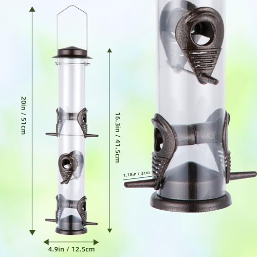 MIXXIDEA 2PK Metal Bird Feeders with 6 Feeding Ports,Tube Bird Feeder with Steel Hanger,Hard Plastic Wild Bird Feeder for Outdoors Hanging, Attracting Birds in Your Lawn, Garden, Balcony (Coffee)