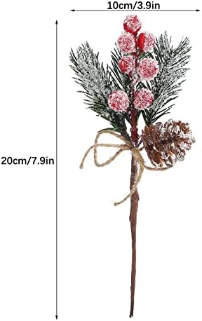 Artificial Red Berry Branches 20 Pack 6 Inch Christmas Picks Spray Artificial Pine Cones Holly Stem Craft, Winter Holiday Floral Picks for Crafts Xmas Tree Ornaments (Red+White)