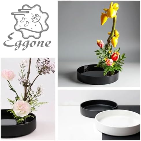 8.5inch Japanese Ceramic Ikebana Vase Kit with 2.4inch Metal Floral Frog Round Stems Holder, Japanese Flower Arranging Supplies Kenzan Flower Container (White)