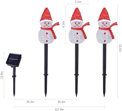Solar Christmas Snowman Pathway Lights Outdoor Decoration, 3 Pack