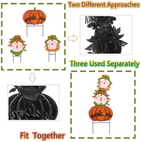 3 pcs Metal Fall Garden Stakes, Scarecrow & Pumpkin Fall Outdoor Decor