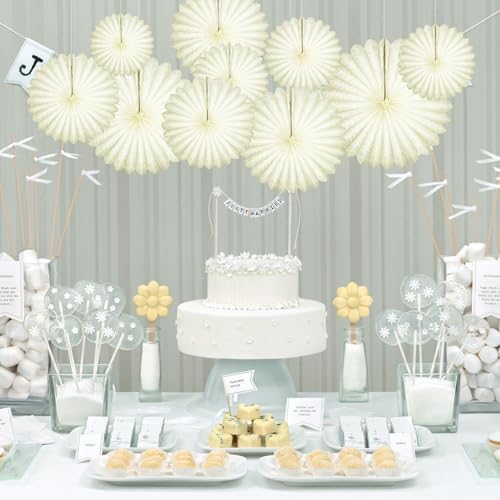 20 Pcs Cream White Hanging Paper Fan, Hanging Honeycomb Round Paper Fans for Weddings, Birthdays, Christmas, Baby Showers, Classroom, Events Ceiling Party Supplies Decorations