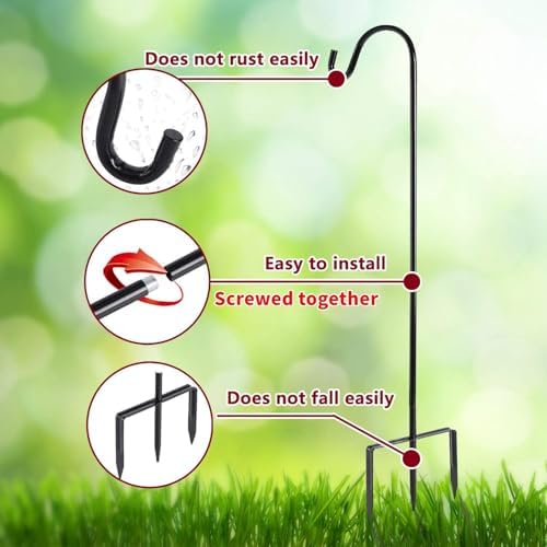 EXCMARK 2 Pack Shepherd Hook, Black, 31 Inch, Adjustable Height, 1/2" Thick