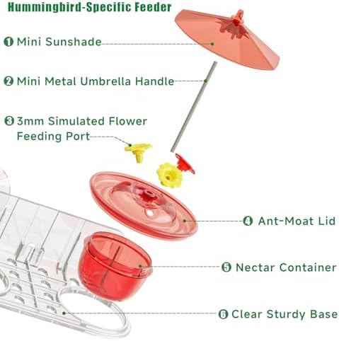 Window Hummingbird Feeder with Strong Suction Cups, Small Hummingbird Feeder for Window with Ant Moat, Bee-Proof Feeding Ports & Sun Shades, Easy to Refill and Clean for Up-Close Viewing Bird