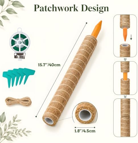 4 Pcs 15in Stackable Support，Moss Poles for Climbing Plants