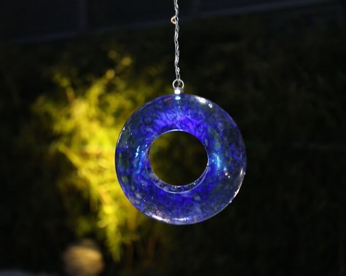 Yinns Glass Bird Feeder, Hanging Solar Birdfeeder for Garden Decor, Blue