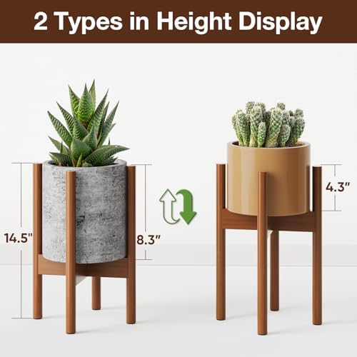 MUDEELA Plant Stand for Indoor, Bamboo Material, Dark Brown, 14.5 Inch Tall