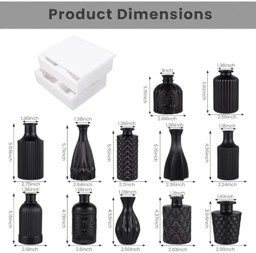Mini Bud Vases Centerpieces for Tables,Clear Bud Vases for Flowers,Small Flower Vases Suitable for Birthday Party,Anniversary,Wedding Reception,Baby Shower (MattBlack, 12PCS)
