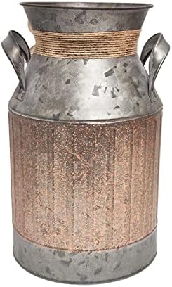 Shabby Chic Classy Designed Brown Milk Can Heart-Shaped Galvanized Finish Metal Vase Country Rustic Primitive Decorative Flower Holder, 8.8" H