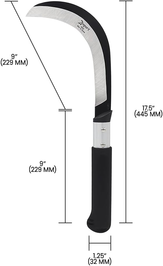 Zenport K310 Brush Clearing Sickle with 9-Inch Carbon Steel Blade and 9-Inch Aluminum Handle - Gardening/Landscaping