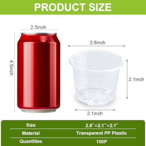 RooTrimmer 100 Pack 2.8 Inches Clear Plant Pots with Drainage Holes, Transparent Seeding Nursey pots, Round Plastic pots for Seeds Starter, Seeds Germination