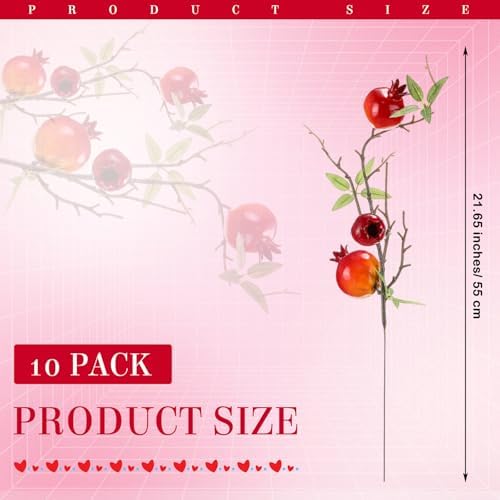 Thiccywoov 10 Pcs 21.65'' Artificial Pomegranate Branches Decor, Red