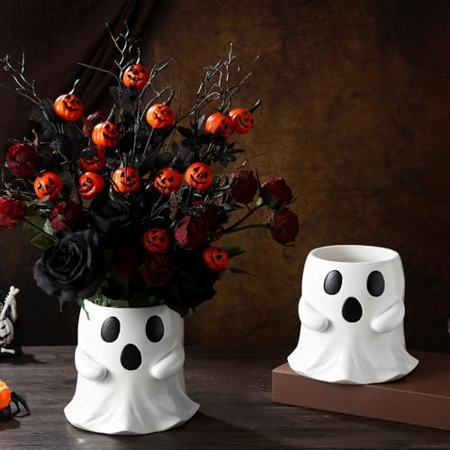 2 Pcs White Ghost Bucket Decor 6 Inch Halloween Ghost Planter Vase Decor