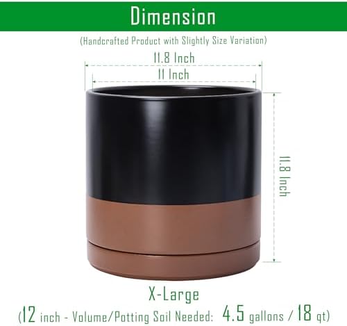 D'vine Dev 12 Inch Ceramic Planter Pot, Black/Tan, 94-O-F-7