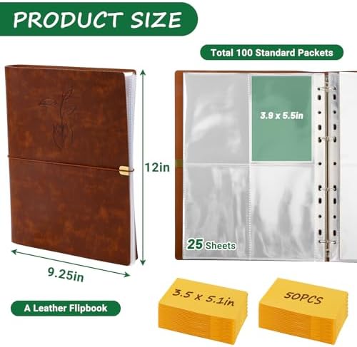 Seed Packet Binder Organizer, Garden Planner Packet with Clear Pocket Sleeves &Seed Envelopes, Fit for Standard Seed Packets