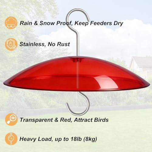 8" Mini Plastic Rain Cover for Bird Feeder, 2-Pack Red Weather Guard Dome