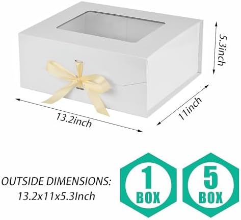 White Gift Box for Presents with Ribbon 13.2x11x5.3 Inches Clear Gift Box with Window Magnetic Closure Gift Boxes with Lids