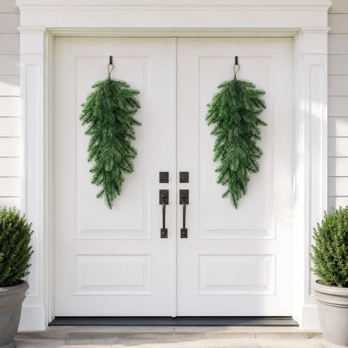 2 Pcs Extra Length Artificial Christmas Teardrop Swag, Greenery Door Swag