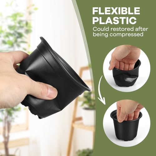 3 4 5 6 Inch Nursery Pots, Plastic Plant Pot with Drainage Hole, Seedling Starter Pots for Succulents (3 Inch-50 Packs)