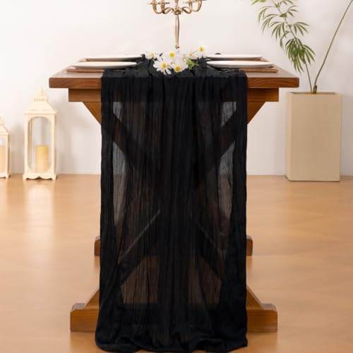 Black Table Runner Halloween Fall Cheesecloth Wedding Birthday Party Decor