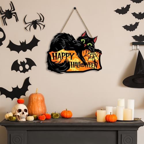 Britimes Black Cat Welcome Door Sign, Wooden, for Home Decor