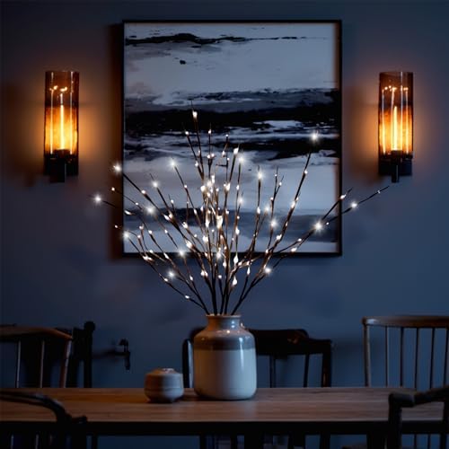 3PCS 30IN Lighted Tree Branches Lights with Timer, Battery Powered, White