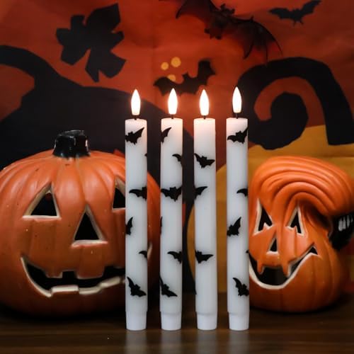 Eldnacele Bats Halloween Decal Flameless Taper Candles with Remote Timer