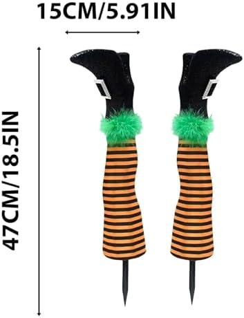 Halloween Witch Leg Stake Decoration, Foam and Polyester Material, Waterproof and Windproof, 17-Inch Yard Decoration, Spooky Halloween Garden, Porch, and Patio Decor, Set of 2 (F)