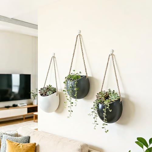 4 to 5 inch Ceramic Planters Wall Hanging Vases Decor - Set of 3