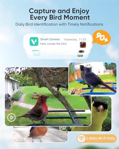 Bird Feeder with Camera Solar Powered: Smart Hummingbird Feeder for Backyard Tree - 2K Live AI Identify Auto Capture Bird Video - WiFi Bird Watching Feeders Gift for Mom Dad