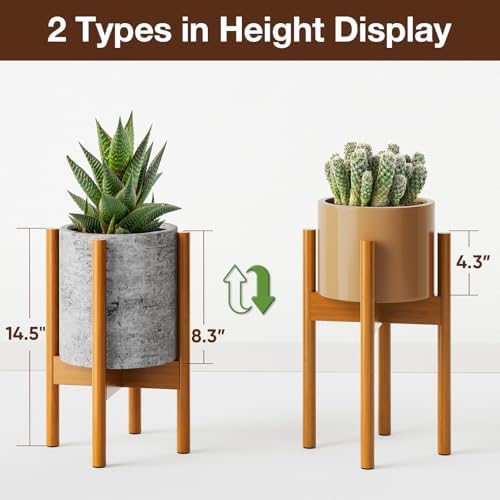MUDEELA Plant Stand for Indoor, Bamboo Material, Pale Brown, 14.5 Inch Tall