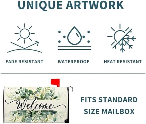 Kawani Spring Summer Floral Wreath Mailbox Covers Welcome Spring Magnetic Mailbox Cover Large Size 25x21 Inch Green Leaves Mailbox Cover Wraps Post Letter Box for Garden Outdoor Holiday Decorations