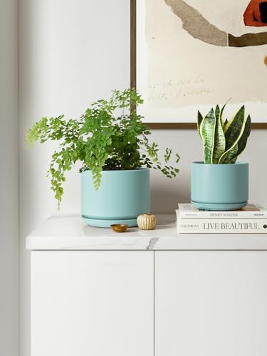 LE TAUCI Ceramic Pots for Plants, 4.3+5.3+6.8 Inch, Set of 3, Turquoise